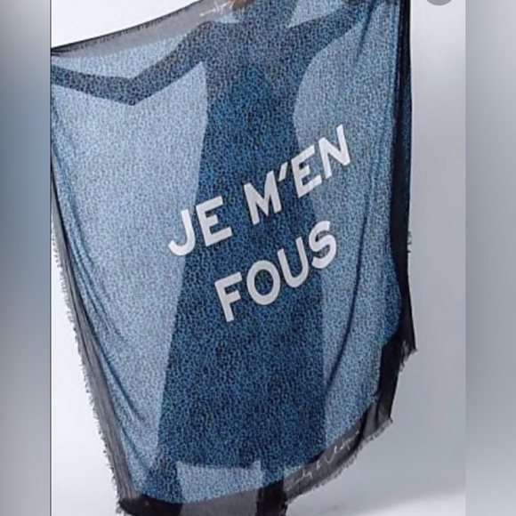 Zadig & Voltaire Je M’en Fous Large Blue and Black Scarf NWT $198